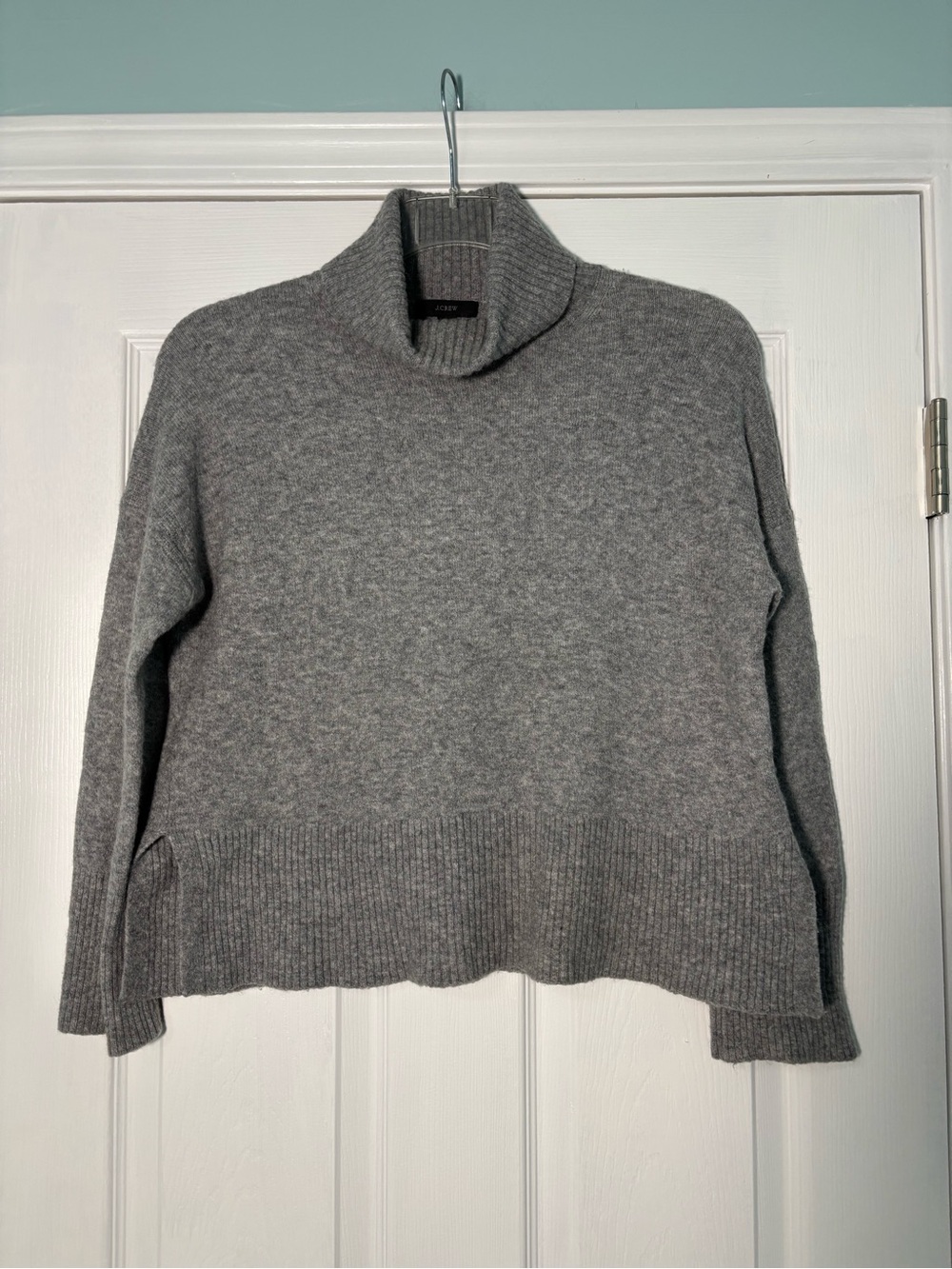 J. Crew Gray Funnel Neck Wool Blend Sweater